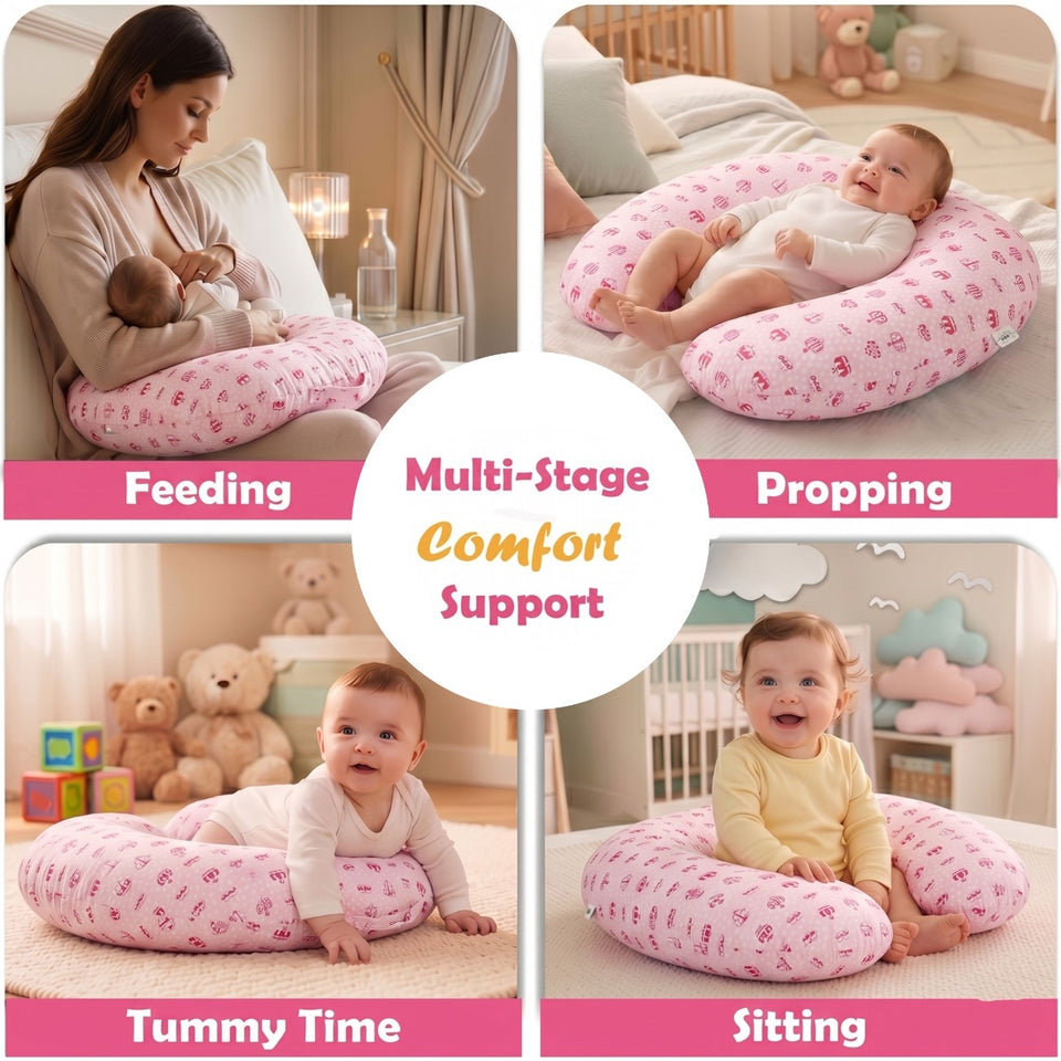 FARETO BABY BEDDING ESSENTIALS 1 NEST | 1 MATTRESS WITH NET | 1 CARRY BED | 1 BOLSTER SET | 1 CARRY BAG | 1 PORTABLE BED | 1 FEEDING PILLOW | 1 BLANKET (0-6M)(PINK TAJ)(F580)