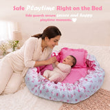 FARETO BABY BEDDING ESSENTIALS 1 NEST | 1 MATTRESS WITH NET | 1 CARRY BED | 1 BOLSTER SET | 1 CARRY BAG | 1 PORTABLE BED | 1 FEEDING PILLOW | 1 BLANKET (0-6M)(PINK TAJ)(F580)