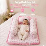 FARETO BABY BEDDING ESSENTIALS 1 NEST | 1 MATTRESS WITH NET | 1 CARRY BED | 1 BOLSTER SET | 1 CARRY BAG | 1 PORTABLE BED | 1 FEEDING PILLOW | 1 BLANKET (0-6M)(PINK TAJ)(F580)
