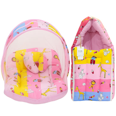 Fareto New Born Baby Premium Quality Mattress with Net & Sleeping Bag(0- 4Months)(Pink Ziraf)