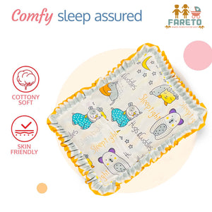 Fareto new born baby super soft cover mustard filling pillow for round head(0-1 YEAR)