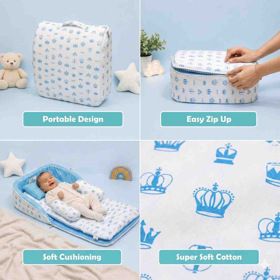 Fareto Baby bedding Essentials 1 Nest | 1 Mattress with net | 1 Carry bed | 1 Bolster set | 1 Carry bag | 1 Portable bed | 1 Feeding pillow | 1 Blanket (0-6M)(F502)