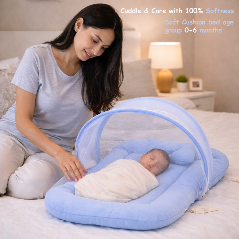 Fareto Newborn Baby 100% Muslin Cotton Sleeping Bag & Mosquito Net & Hand Carry Bed  | Safe, Soft & Portable Baby Bed | Baby Bedding Set(0-1 Year)(F726)