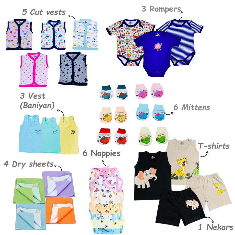 Fareto Baby Boy's & Girl's Summer Hospital Essential Combo for New Born | Gift Pack | Baby Products | Maternity Essentials | Bedding Set (73 Items)(0-6 Months)(F724)