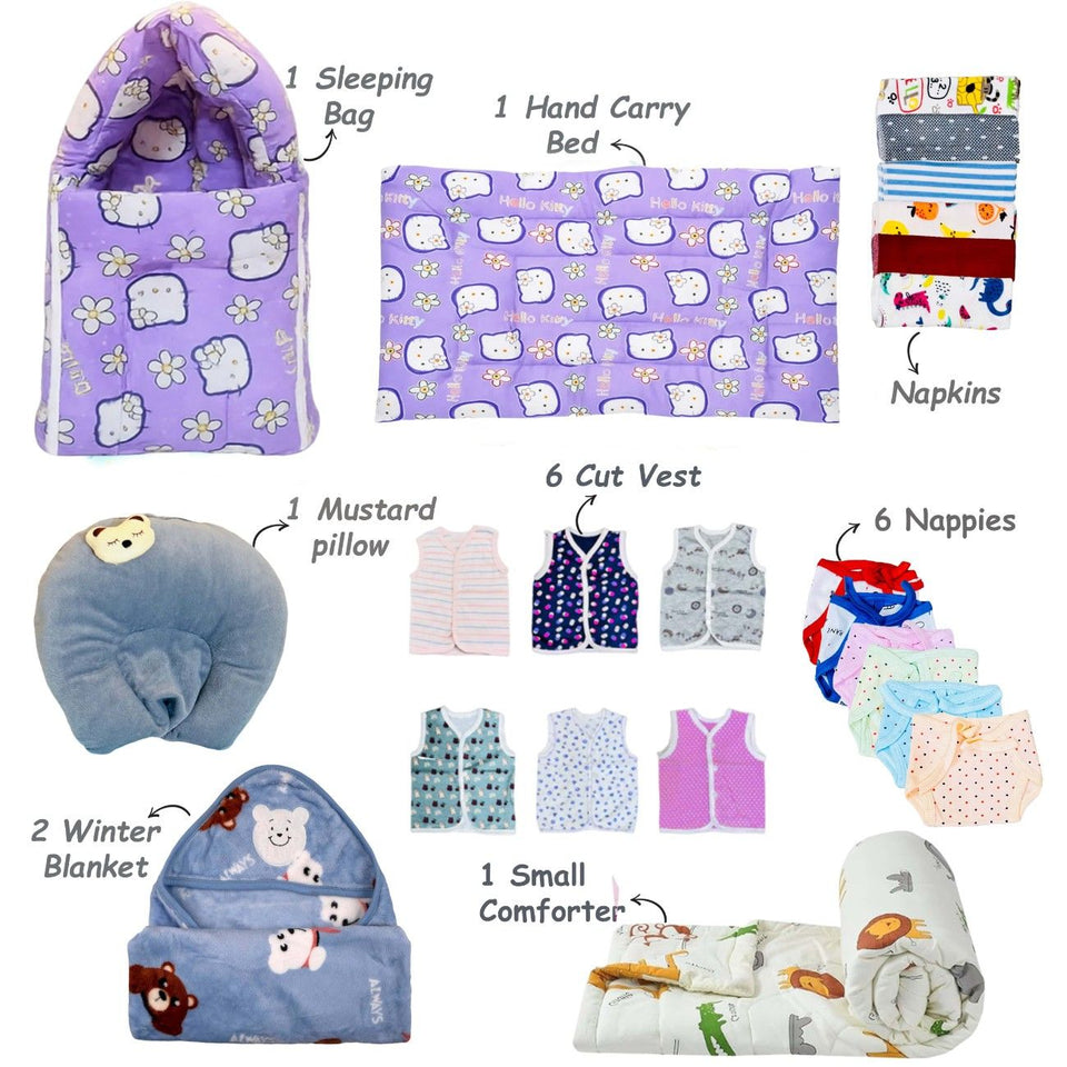 FARETO NEW BORN BABY MONSOON SEASON HOSPITAL ESSENTIALS PACK OF 66 ITEMS (0-6 MONTHS)(F397)