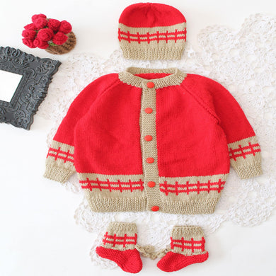 areto Baby Handmade Woolen Baby Sweater Set with Cap & Booties | Warm Winter Wear for Newborns (0-12 Months)