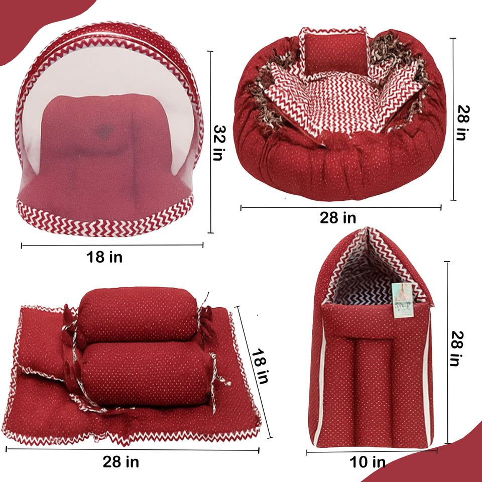 Fareto Complete Bedding Set essentials Combo For Baby (0-6 Months)(Red Polka)(F422)