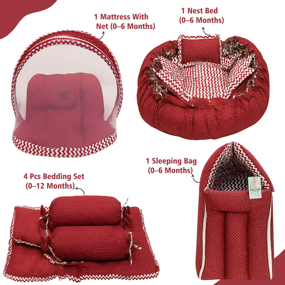 Fareto Complete Bedding Set essentials Combo For Baby (0-6 Months)(Red Polka)(F422)