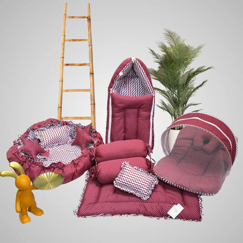Fareto Complete Bedding Set essentials Combo For Baby (0-6 Months)(Red Polka)