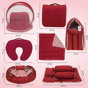 Fareto Baby bedding Essentials 1 Nest | 1 Mattress with net | 1 Carry bed | 1 Bolster set | 1 Carry bag | 1 Portable bed | 1 Feeding pillow | 1 Blanket (0-6M)