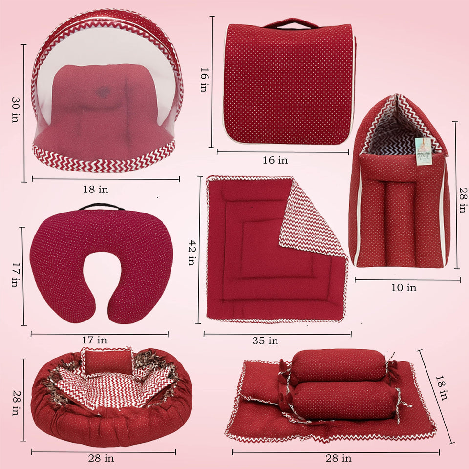 Fareto Baby bedding Essentials 1 Nest | 1 Mattress with net | 1 Carry bed | 1 Bolster set | 1 Carry bag | 1 Portable bed | 1 Feeding pillow | 1 Blanket (0-6M)