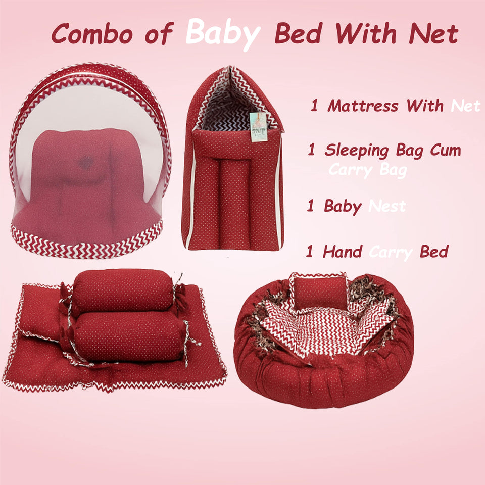 Fareto Complete Bedding Set essentials Combo For Baby (0-6 Months)(Red Polka)