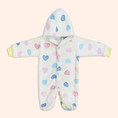 Fareto Winter Hooded Romper for Newborn Baby | Warm &  Super Soft Fleece Fabric | Front Open Style | Full Body Coverage (Pack of 1)(0–4 Months)(F607)