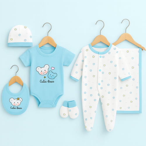 Fareto Baby Gift Set – 6 Piece Newborn Clothing Combo | Bodysuit, , Bib, Cap, Mittens & Blanket | High quality 100% cotton|  (0–6 Months,)(F641)