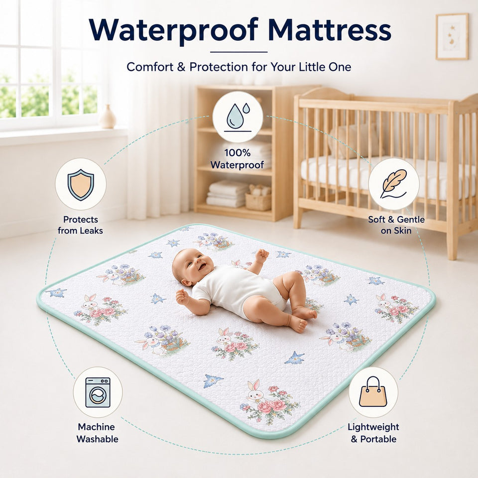 Fareto Muslin Waterproof Mat Soft Sheet – Breathable, Washable & Skin-Friendly Mattress Protector, Heavy Quality, 26.5 × 20 Inch Pack of 1  (F624)