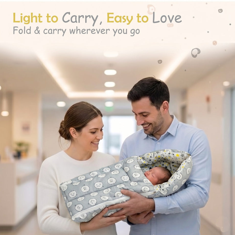 Fareto 3 in 1 Baby Bed, Sleeping Bag & Carry Nest, Cotton Baby Bedding for New Born (0-6 Months) (Lightweight), Pack of 1(F500)