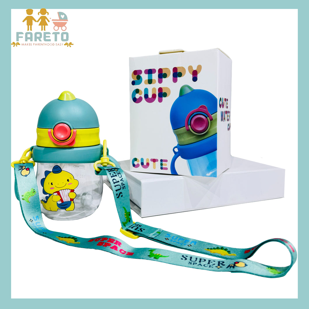 Fareto baby Little Spout Sipper for Infant/Toddler,370ml,Anti-Spill Sippy Cup with Soft Silicone Spout BPA Free,(pack of 1)(Multi_colour_baby_sippers_bottle)