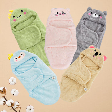 Fareto Hooded Baby Teddy Sleeping Bag – Ultra-Soft Fleece Swaddle Wrap for Newborns (0–6 Months) | Warm & Cozy Infant Blanket with Cute Ears(F642)