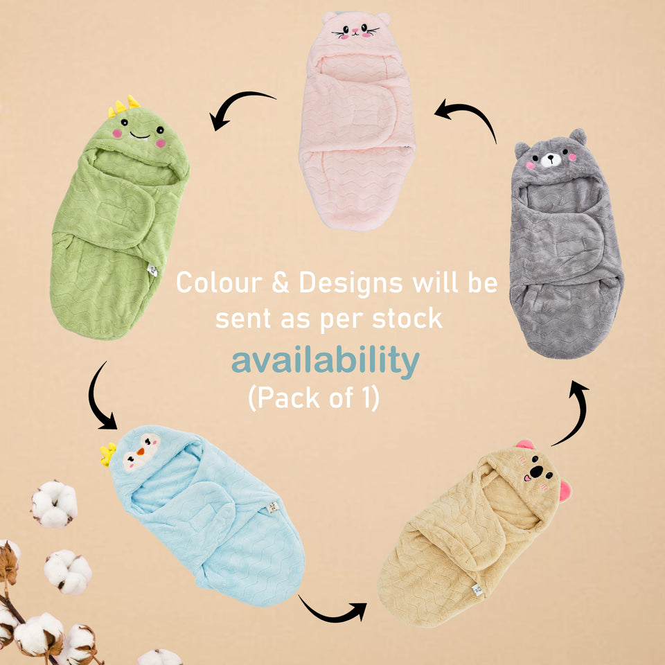 Fareto Hooded Baby Teddy Sleeping Bag – Ultra-Soft Fleece Swaddle Wrap for Newborns (0–6 Months) | Warm & Cozy Infant Blanket with Cute Ears(F642)