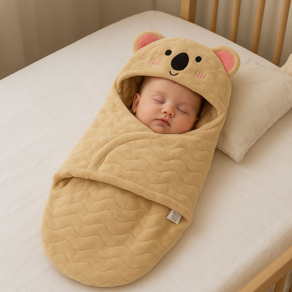 Fareto Hooded Baby Teddy Sleeping Bag – Ultra-Soft Fleece Swaddle Wrap for Newborns (0–6 Months) | Warm & Cozy Infant Blanket with Cute Ears(F642)