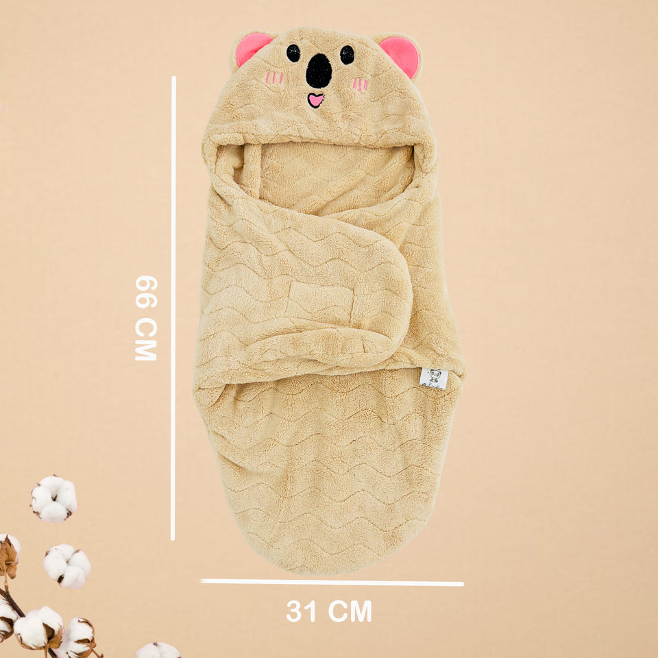 Fareto Hooded Baby Teddy Sleeping Bag – Ultra-Soft Fleece Swaddle Wrap for Newborns (0–6 Months) | Warm & Cozy Infant Blanket with Cute Ears(F642)