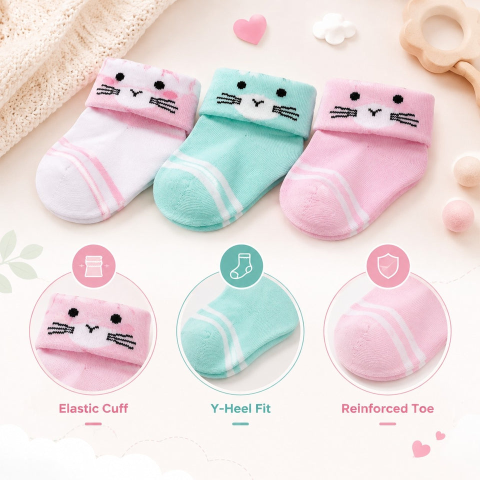Fareto new born baby premium ultra soft socks for baby pack of 6 (0-12 months)F405