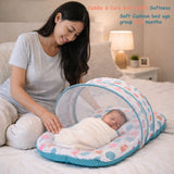 FARETO COMBO OF BABY MATTRESS WITH NET | SLEEPING BAG | 4 PCS BEDDING SET(0-6 MONTHS)(PISTA GREEN SPIRAL)(F324)