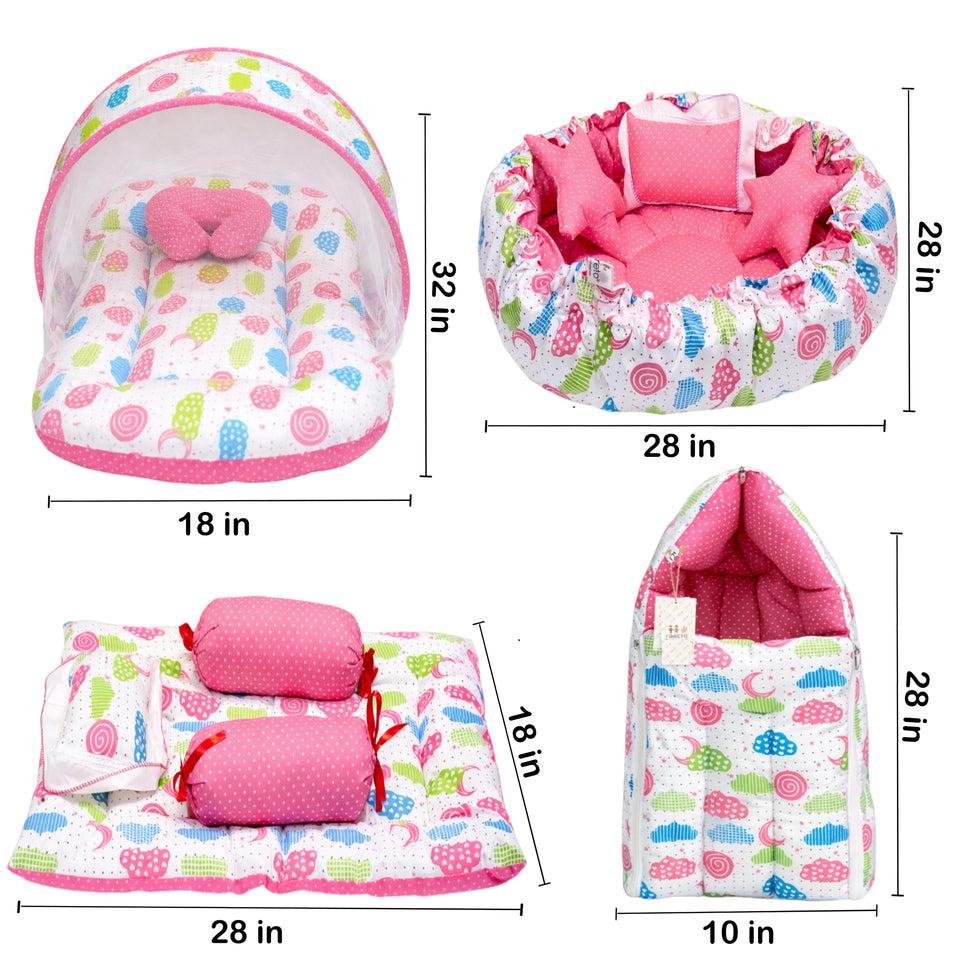 FARETO COMPLETE BEDDING SET ESSENTIALS COMBO FOR BABY (0-6 MONTHS)(PEACH SPIRAL)(F320)