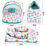 FARETO COMBO OF BABY MATTRESS WITH NET | SLEEPING BAG | 4 PCS BEDDING SET(0-6 MONTHS)(PISTA GREEN SPIRAL)(F324)