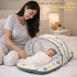FARETO COMBO OF BABY MATTRESS WITH NET | SLEEPING BAG | 4 PCS BEDDING SET(0-6 MONTHS) (GREY SPIRAL)(F322)