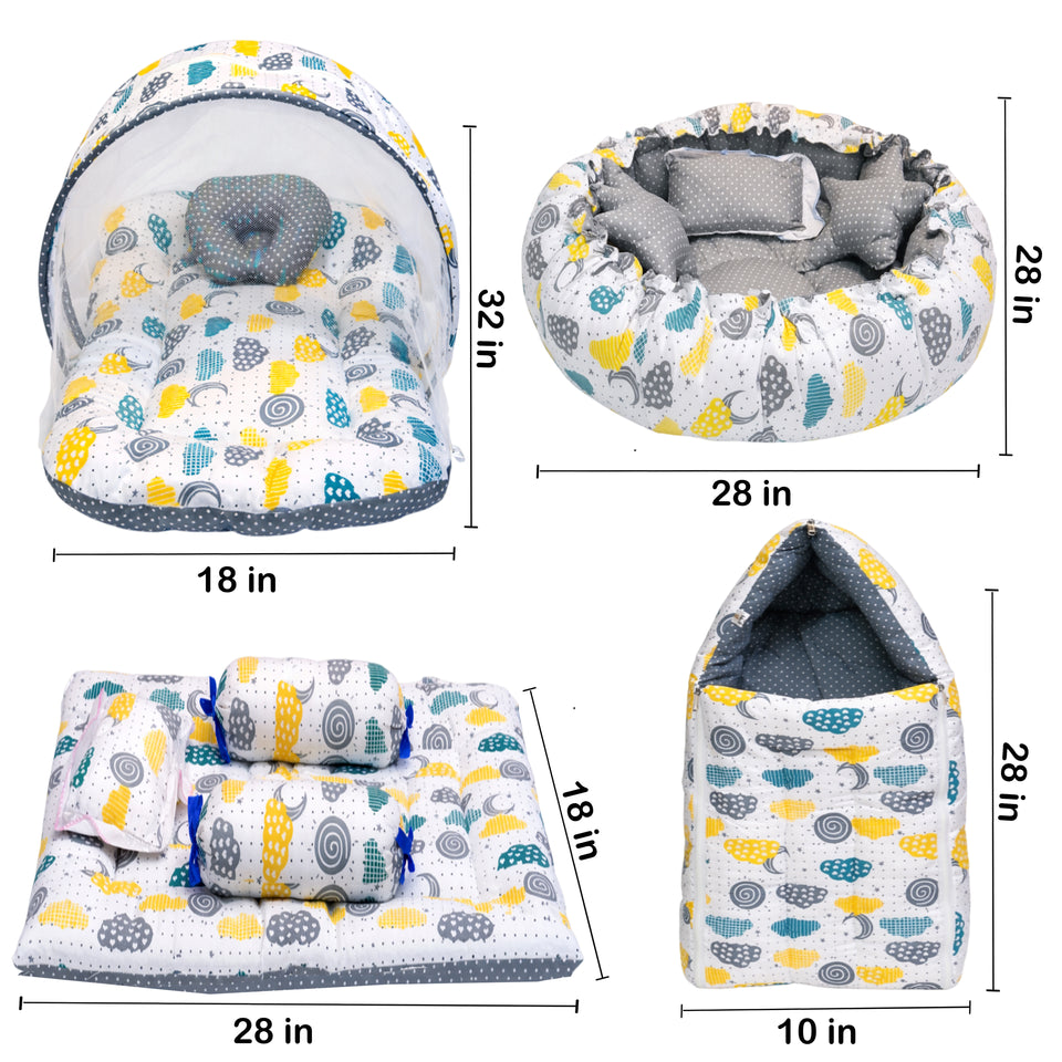 FARETO COMPLETE BEDDING SET ESSENTIALS COMBO FOR BABY (0-6 MONTHS)(GREY SPIRAL)(F319)