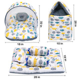 FARETO COMBO OF BABY MATTRESS WITH NET | SLEEPING BAG | 4 PCS BEDDING SET(0-6 MONTHS) (GREY SPIRAL)(F322)