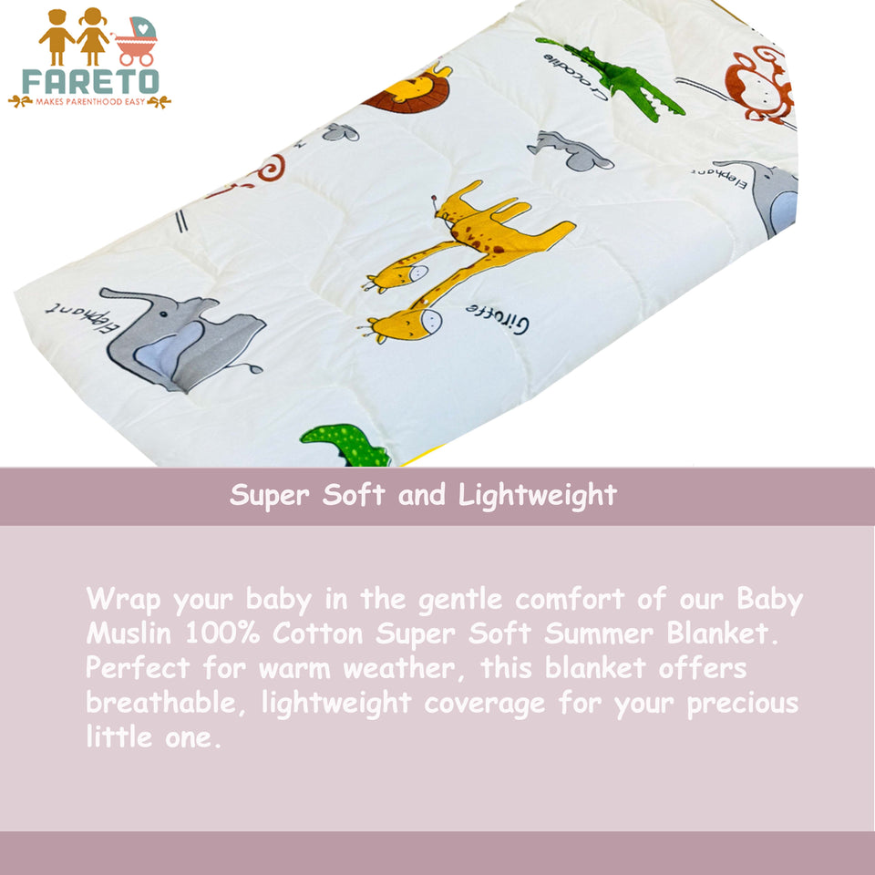 Fareto Baby & Kids Reversible Super Soft Blanket Comforter (Size:136CM*118CM)(0-8 Years)(Comforter_White_Monkey)