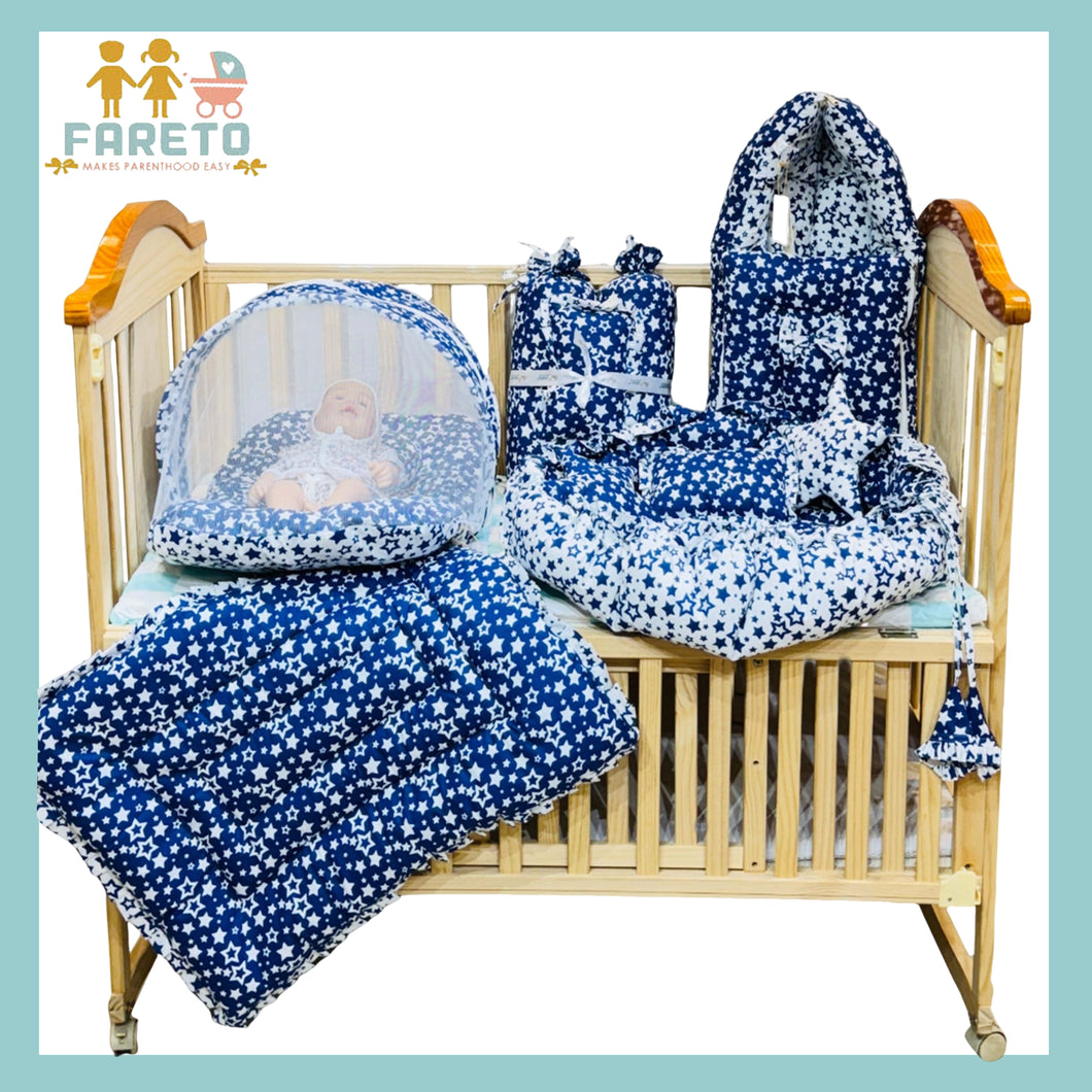 Fareto Complete Bedding Set essentials Combo For Baby (0-6 Months)(Blue star)