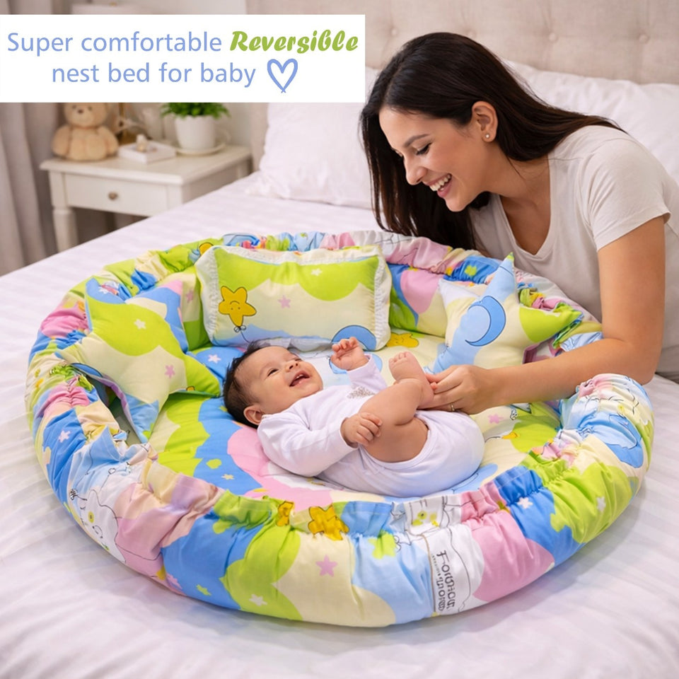 FARETO COMPLETE BEDDING SET ESSENTIALS COMBO FOR BABY (0-6 MONTHS)(New-Star-Blue)(F572)