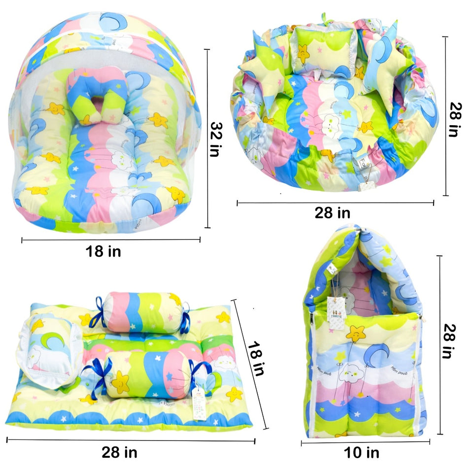 FARETO COMPLETE BEDDING SET ESSENTIALS COMBO FOR BABY (0-6 MONTHS)(New-Star-Blue)(F572)