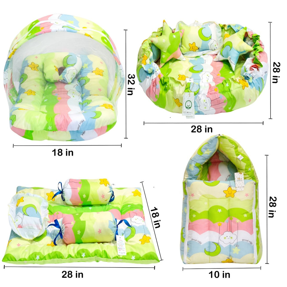 FARETO COMPLETE BEDDING SET ESSENTIALS COMBO FOR BABY (0-6 MONTHS)(New-Star-Blue)(F572)