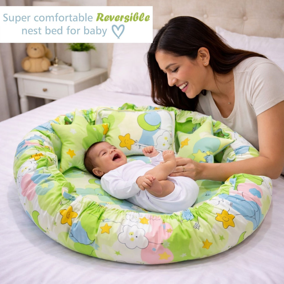 FARETO COMPLETE BEDDING SET ESSENTIALS COMBO FOR BABY (0-6 MONTHS)(New-Star-Blue)(F572)