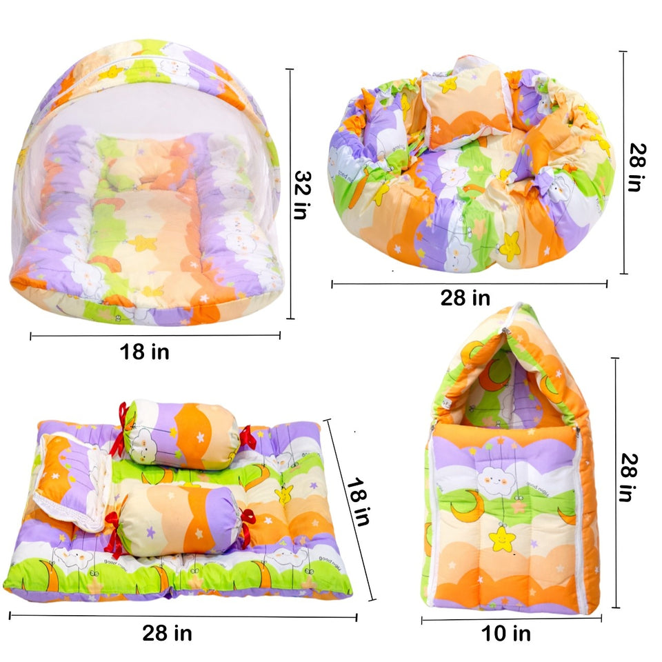 FARETO COMPLETE BEDDING SET ESSENTIALS COMBO FOR BABY (0-6 MONTHS)(New-Star-Blue)(F572)