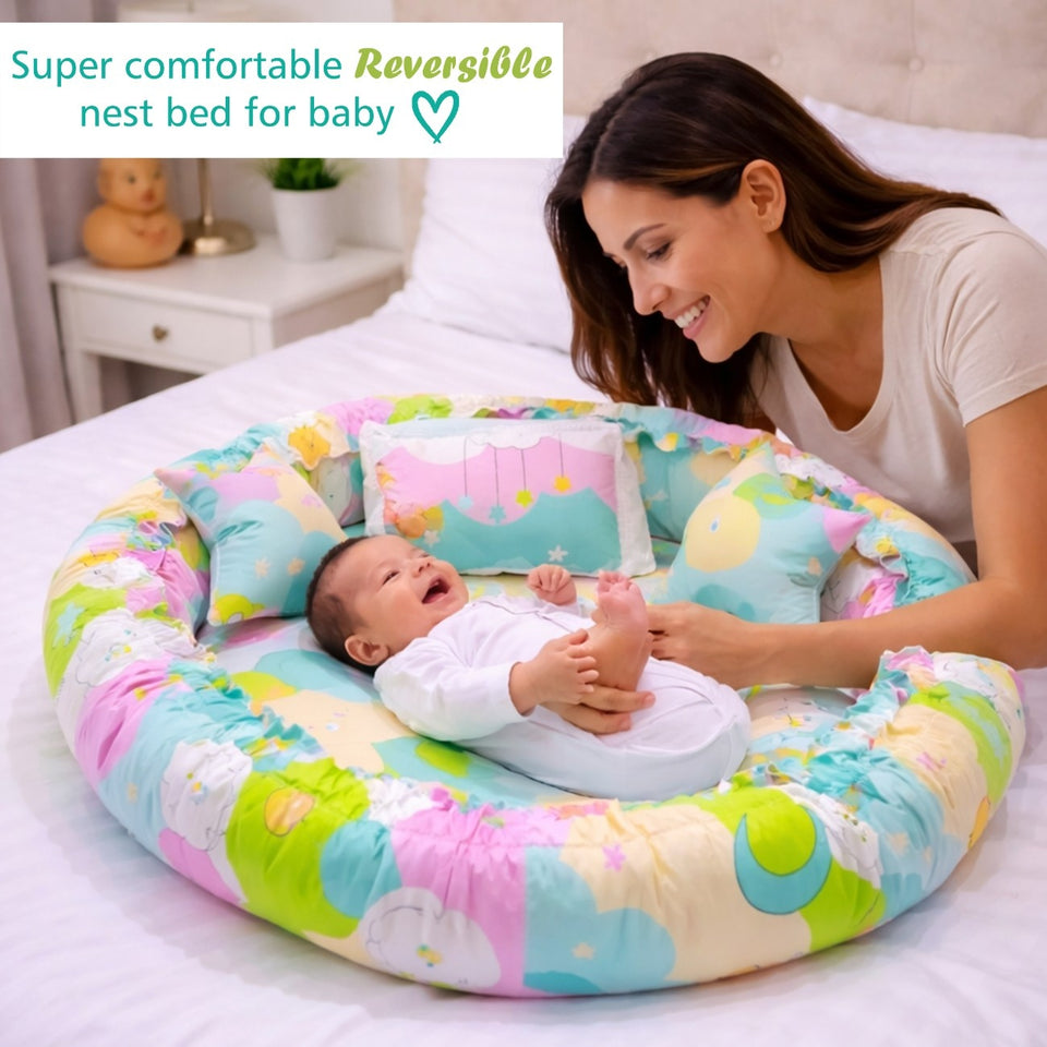FARETO COMPLETE BEDDING SET ESSENTIALS COMBO FOR BABY (0-6 MONTHS)(New-Star-Blue)(F572)