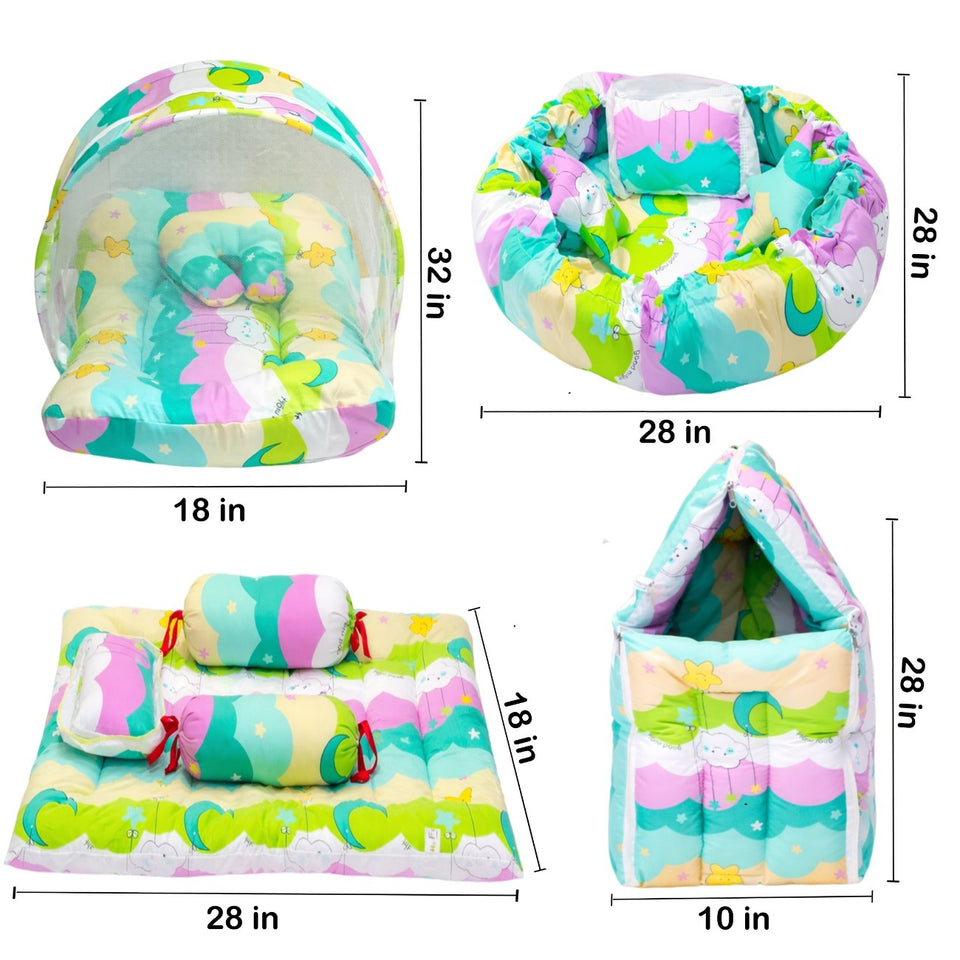 FARETO COMPLETE BEDDING SET ESSENTIALS COMBO FOR BABY (0-6 MONTHS)(New-Star-Blue)(F572)