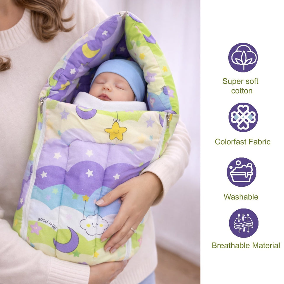 FARETO COMPLETE BEDDING SET ESSENTIALS COMBO FOR BABY (0-6 MONTHS)(New-Star-Blue)(F572)