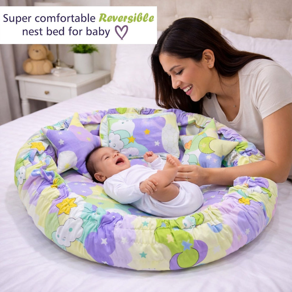 FARETO COMPLETE BEDDING SET ESSENTIALS COMBO FOR BABY (0-6 MONTHS)(New-Star-Blue)(F572)