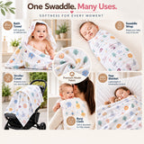 Fareto Premium 100% Cotton Muslin Baby Swaddle Wrap | Soft & Breathable Newborn Swaddle Blanket | 105 × 95 cm | 0–12 Months | Pack of 1 | White Print(F798)