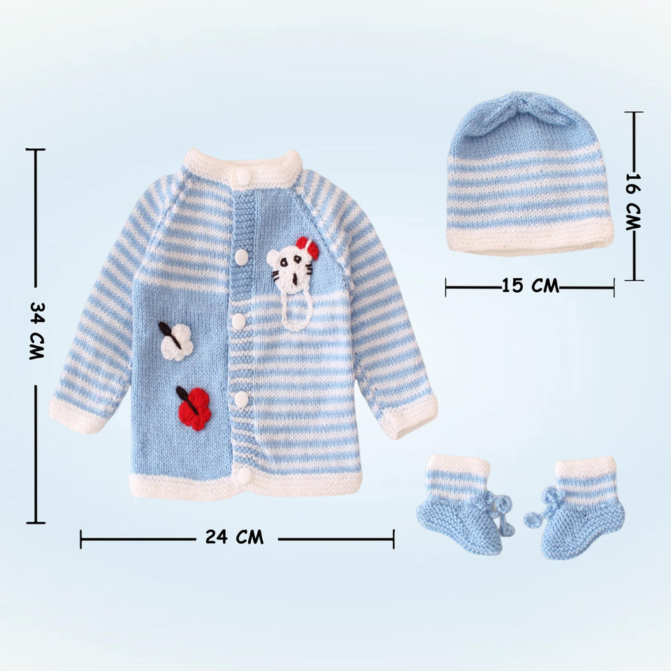 Fareto Baby Handmade Woolen Baby Sweater Set with Cap & Booties | Warm Winter Wear for Newborns (0-12 Months)