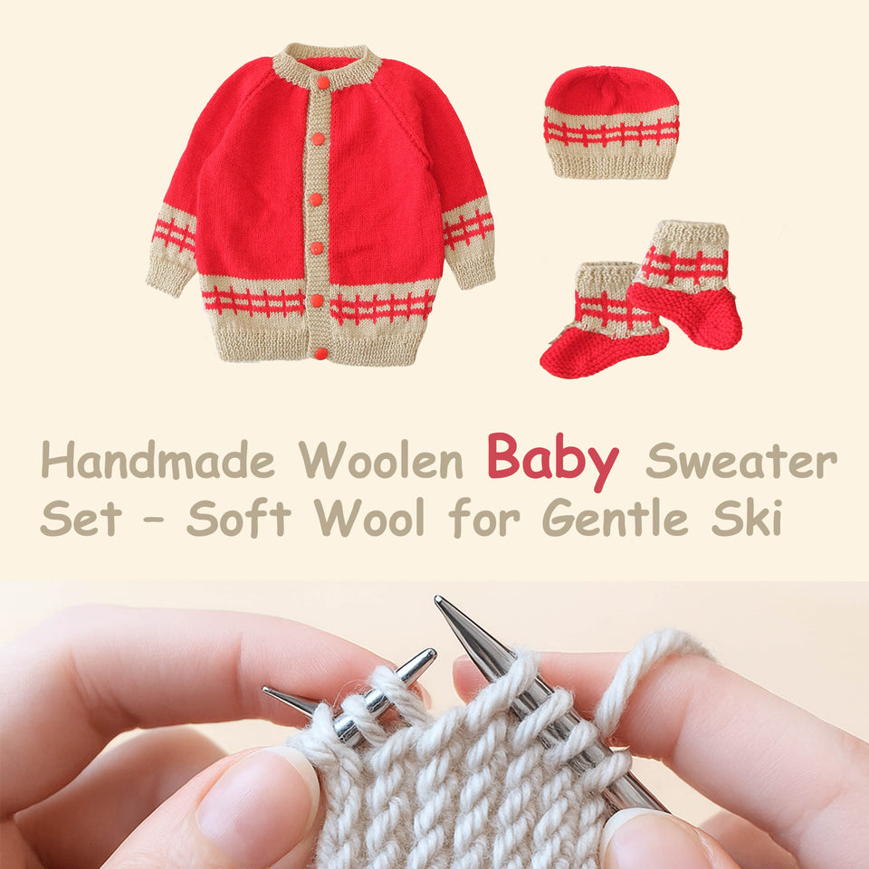 Fareto Baby Handmade Woolen Baby Sweater Set with Cap & Booties | Warm Winter Wear for Newborns (0-12 Months)
