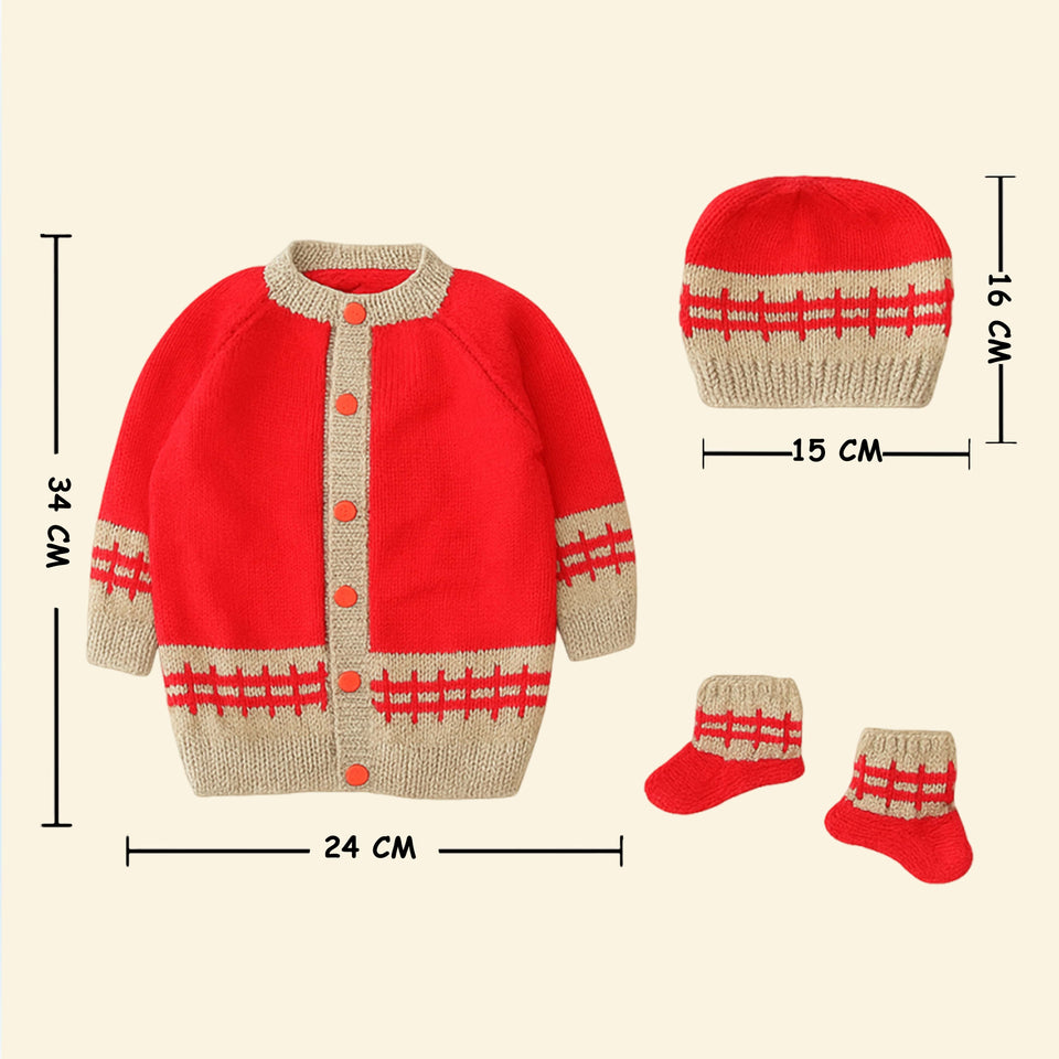 Fareto Baby Handmade Woolen Baby Sweater Set with Cap & Booties | Warm Winter Wear for Newborns (0-12 Months)