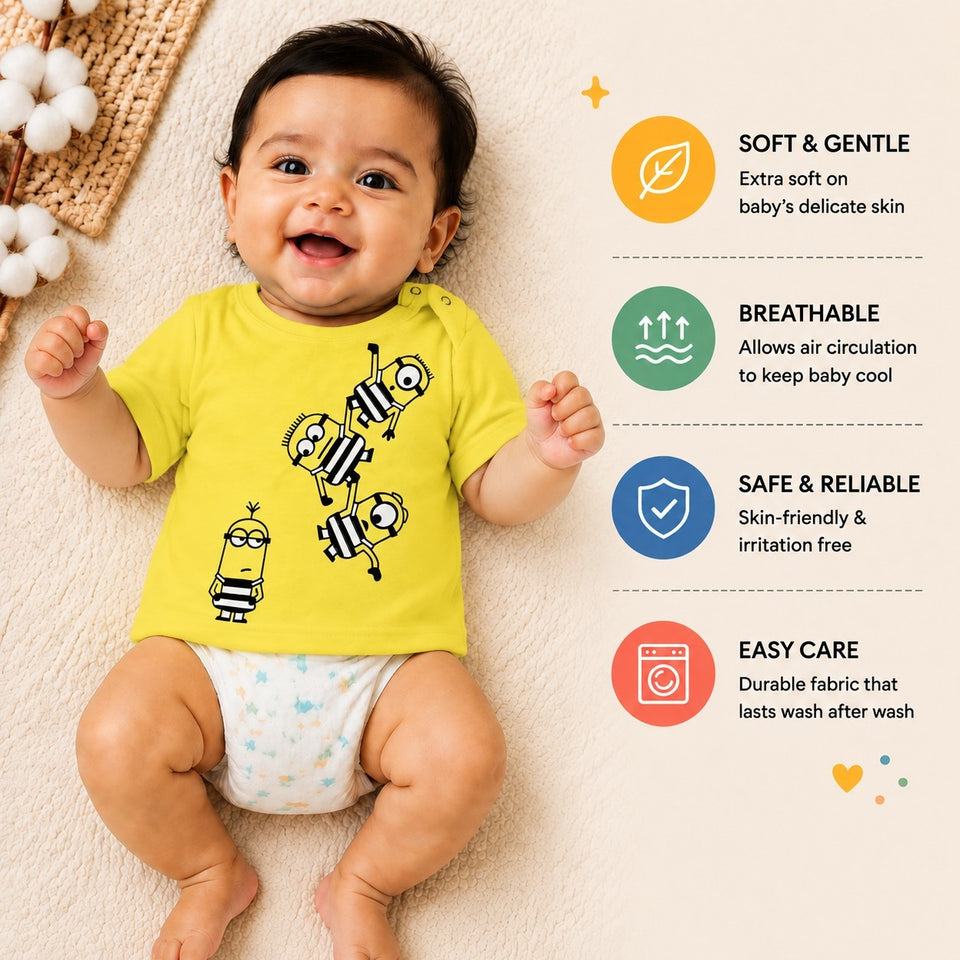 Fareto Baby Boy's & Baby Girl's Half Sleeves T-Shirt | Daily Wear T-Shirts(Touch button)(Pack of 5)(F132)