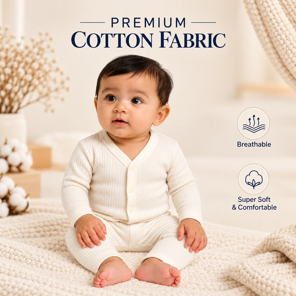 Fareto Baby Premium Winter Thermal Set | Front Open Full Sleeve Shirt & Pant | Soft, Warm & Comfortable | Pack of 2(F811)
