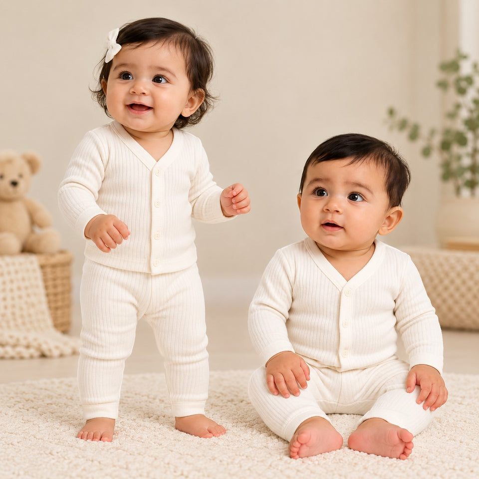 Fareto Baby Premium Winter Thermal Set | Front Open Full Sleeve Shirt & Pant | Soft, Warm & Comfortable | Pack of 2(F811)